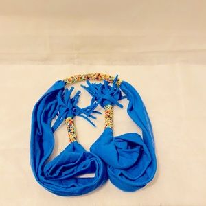 African style blue scarf with beads